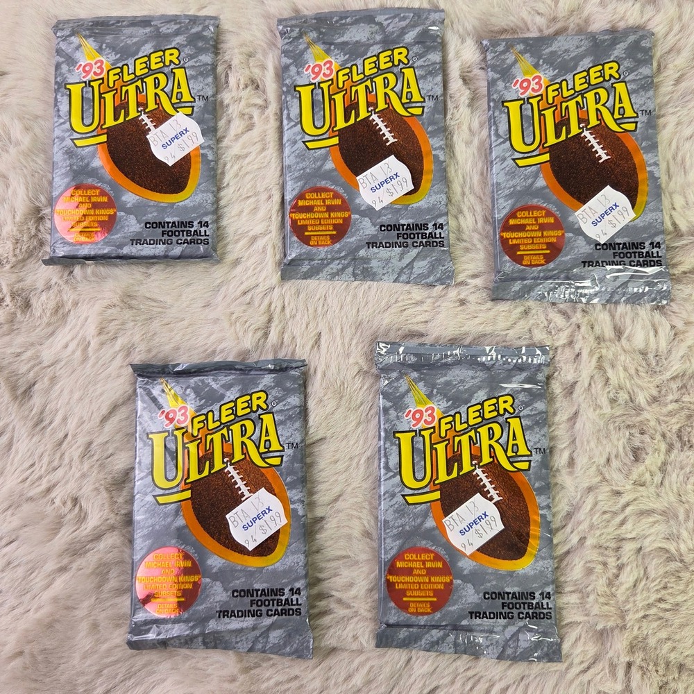 Lot of 5 Vintage 1993 Fleer Ultra Football Trading Card Packs Sealed Irvin